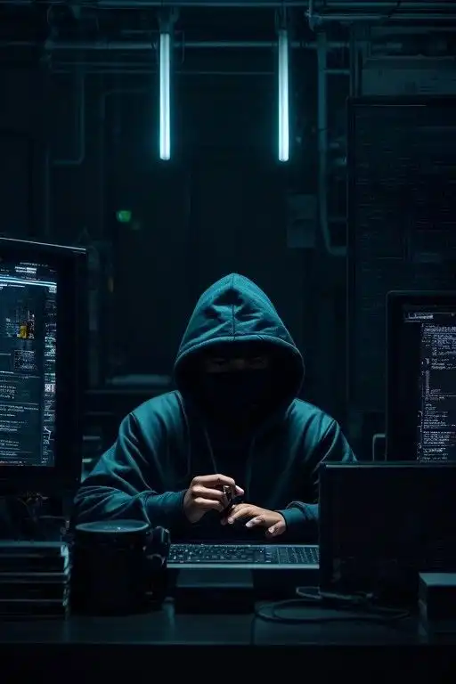 Cyber Hacker Hoodie Rain Blue Neon Code Glow 4K