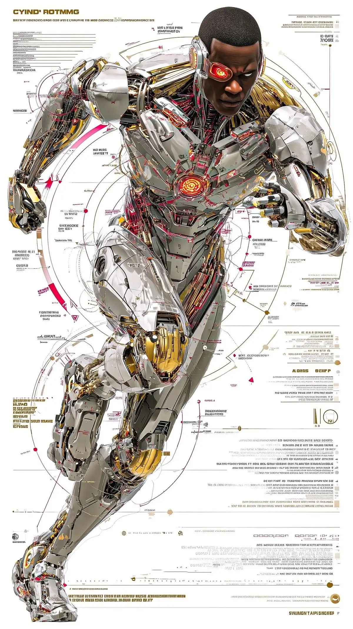 Cyborg Blueprint Wireframe Tech Hero 4K