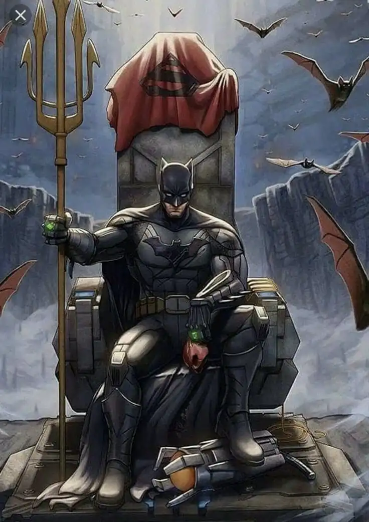 Dark Batman on Throne with Heroes Symbols