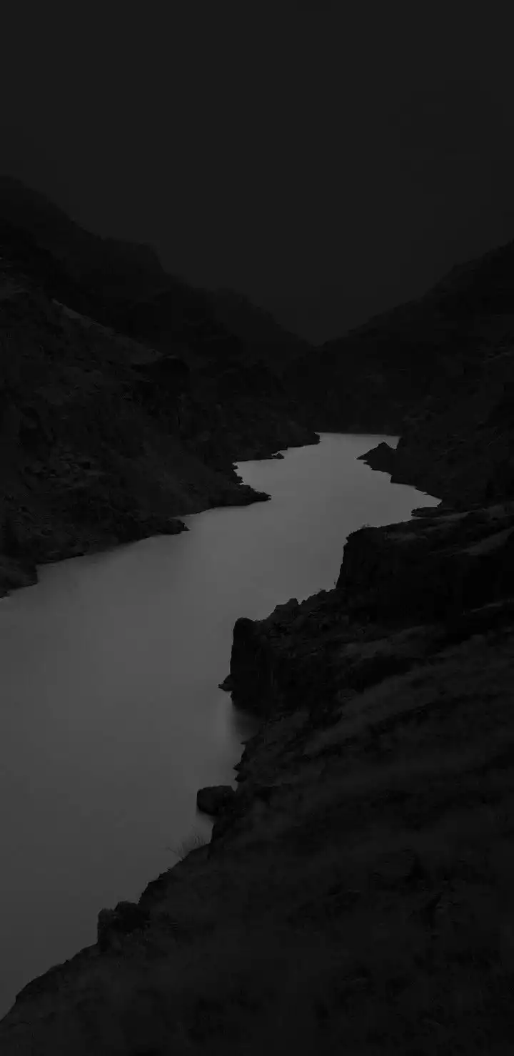 Dark Canyon River Landscape Black and White