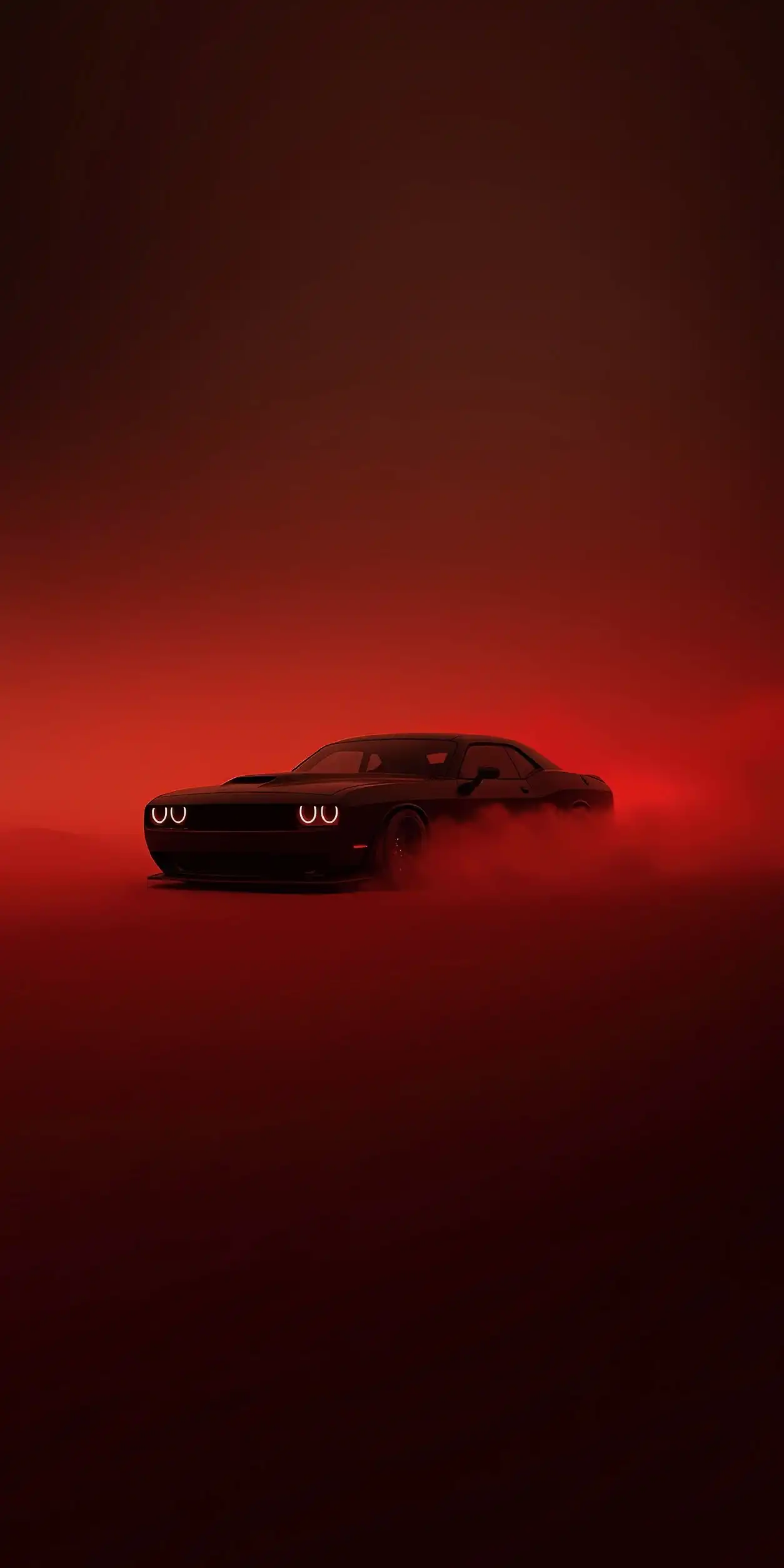 Dark Dodge Challenger in Red Smoke
