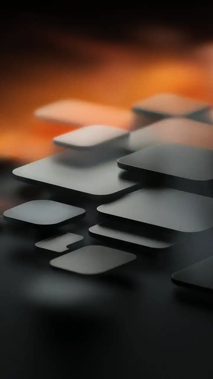Dark Gray Floating 3D Squares Orange 4K