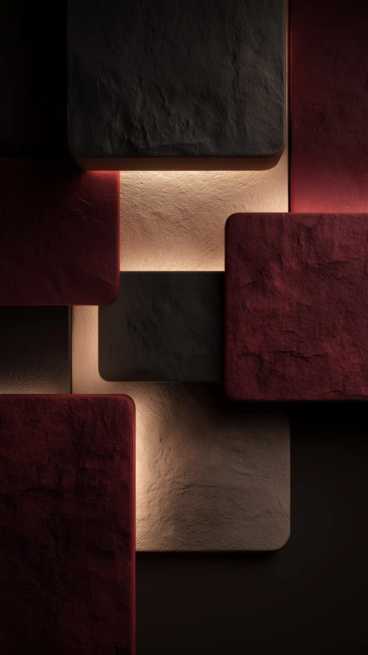 Dark Red Black Textured Blocks Light 4K