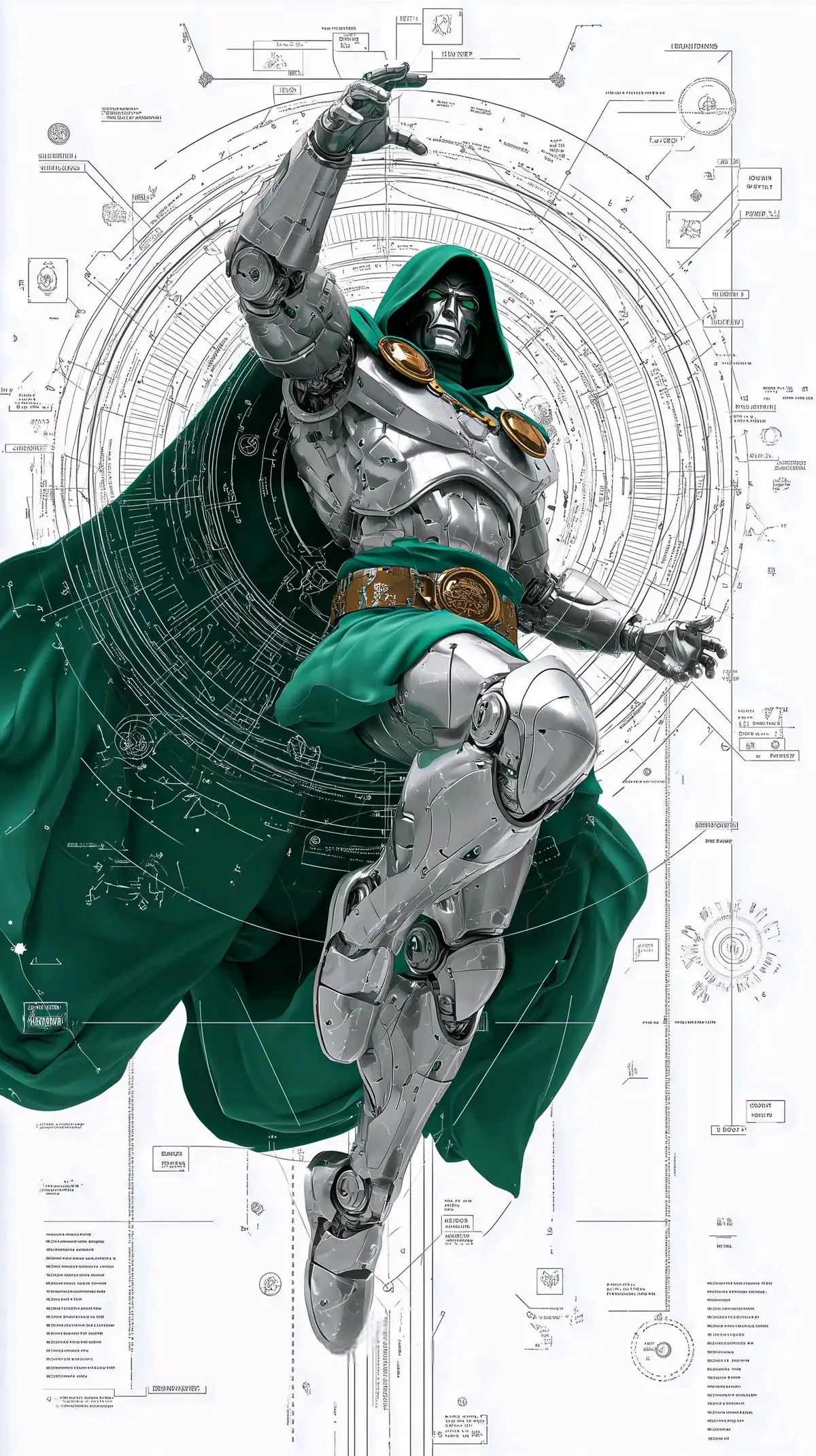 Doctor Doom Blueprint Wireframe Sorcerer King 4K