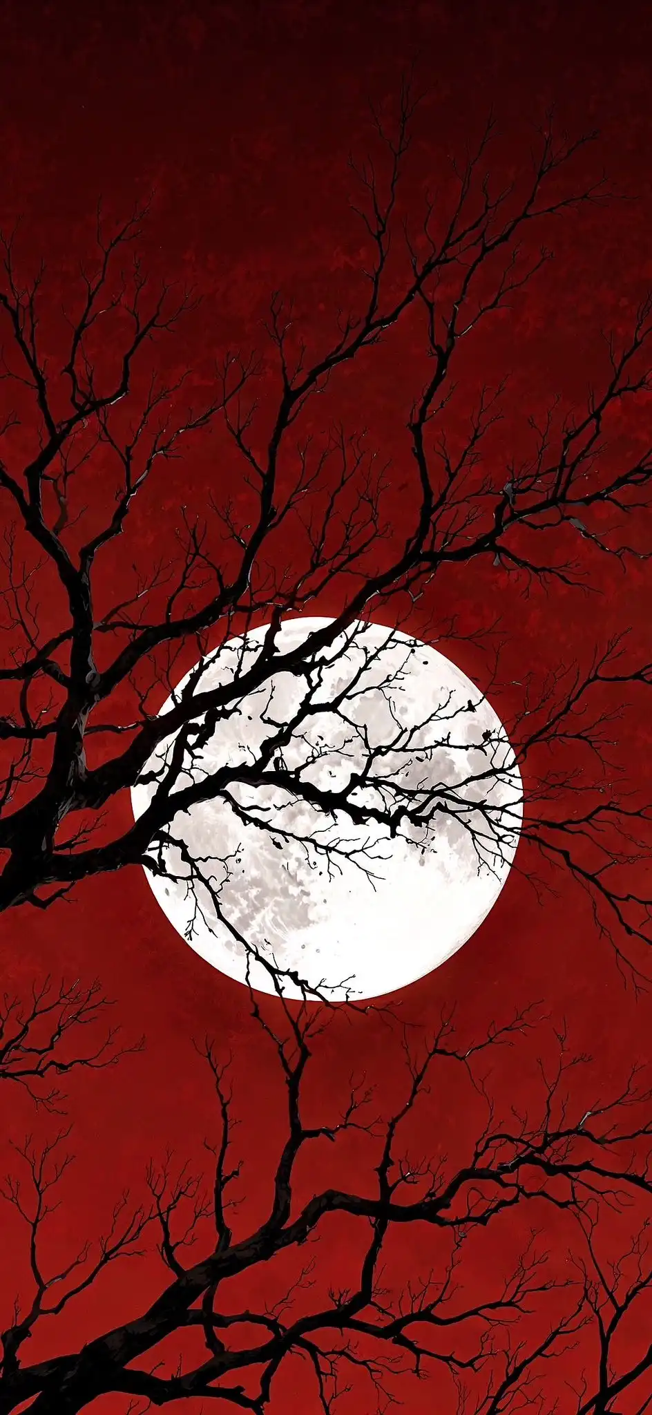 Dramatic Red Full Moon Dark Tree