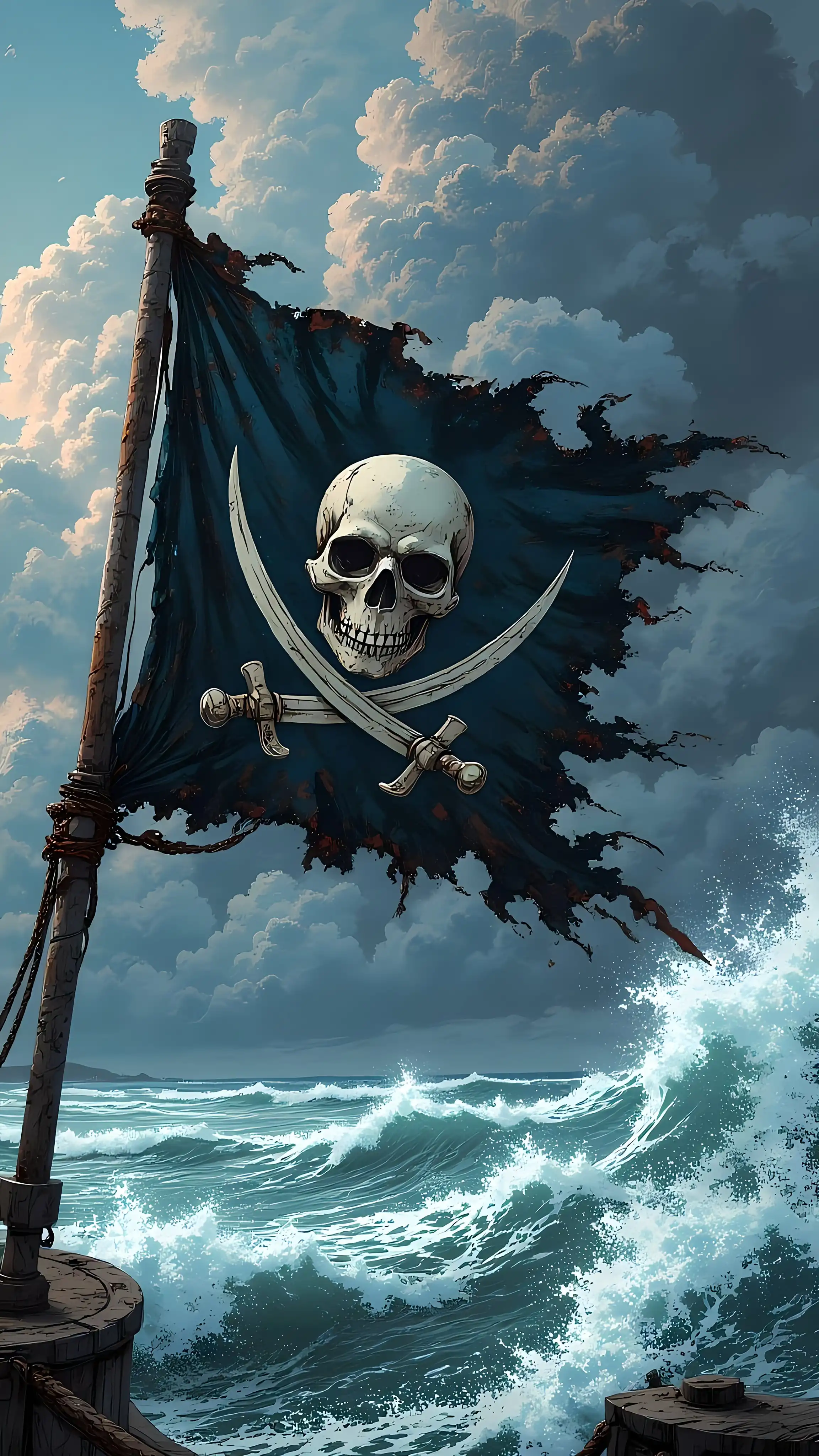 Dramatic Skull and Crossbones Flag on a Stormy Ocean