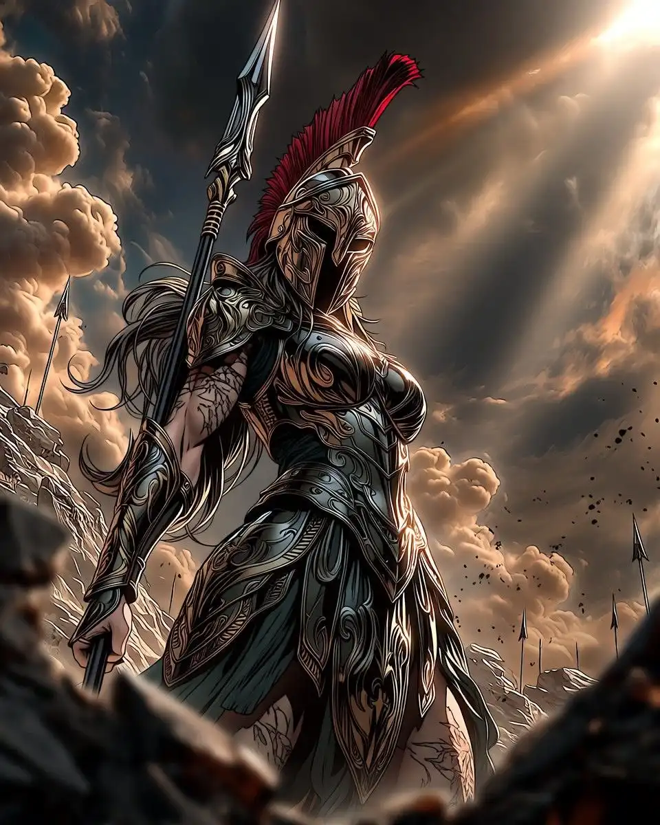 Epic Female Spartan Warrior Full Body Spear 4K
