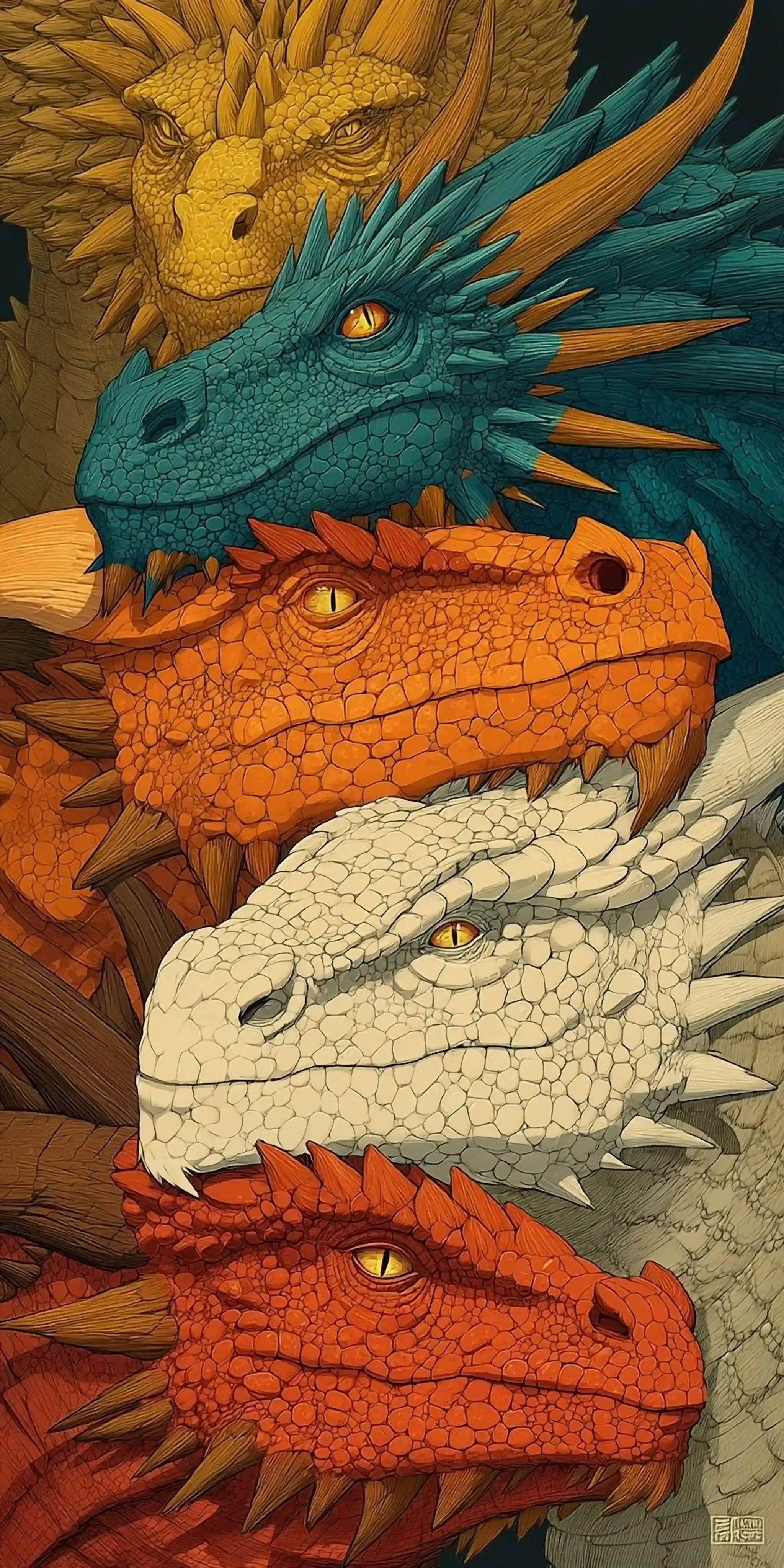 Epic Multi Color Dragon Heads Fantasy Portrait 4K