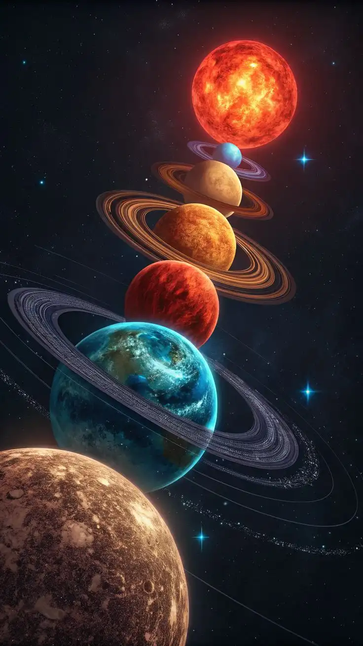 Epic Sci Fi Solar System Planets Rings Space 4K