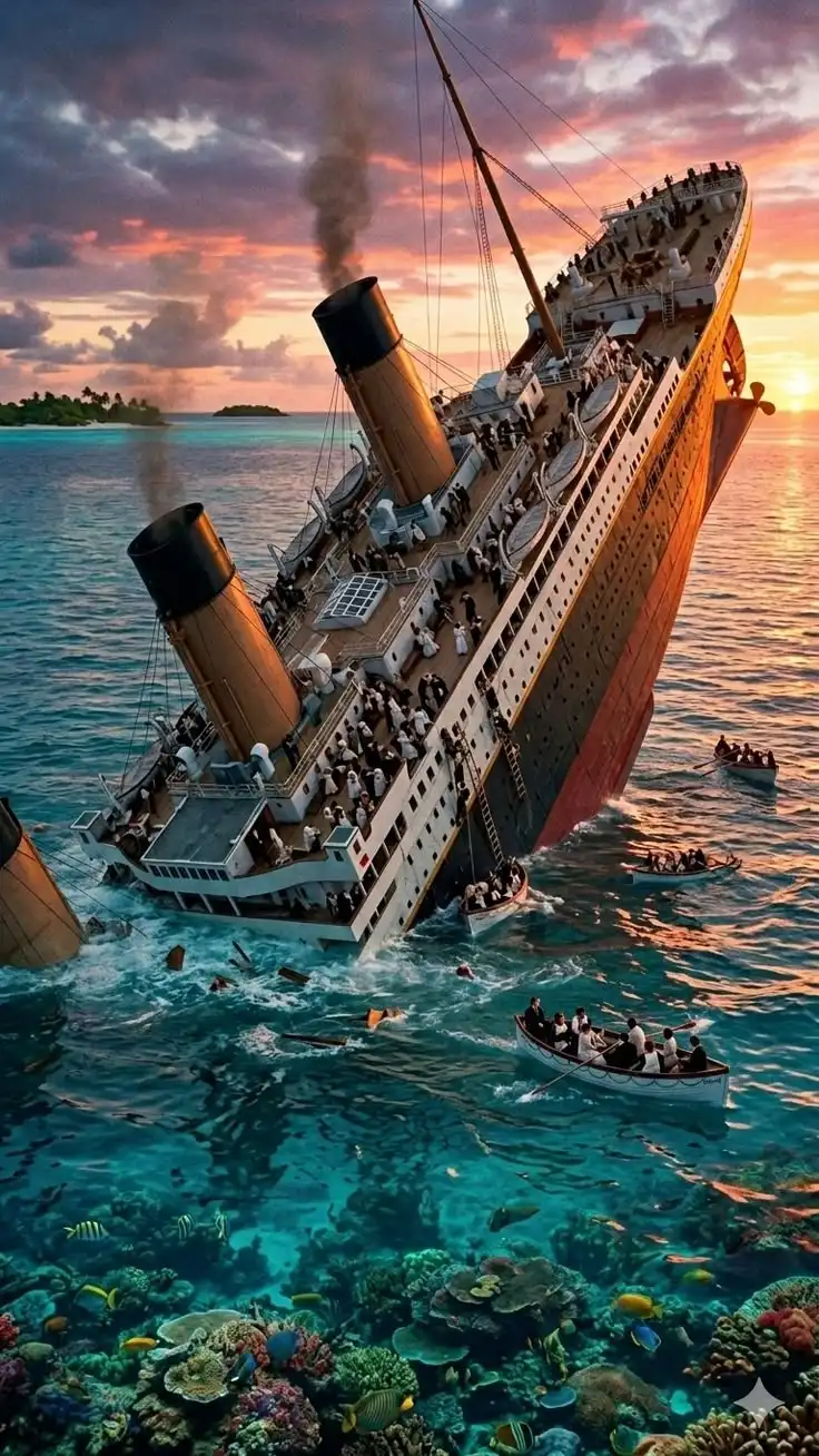 Epic Titanic Sinking Sunset Coral Reef 4K