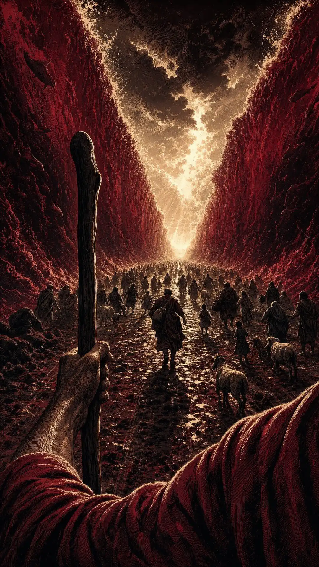 Exodus Crowd Walking Through Red Canyon Light HD