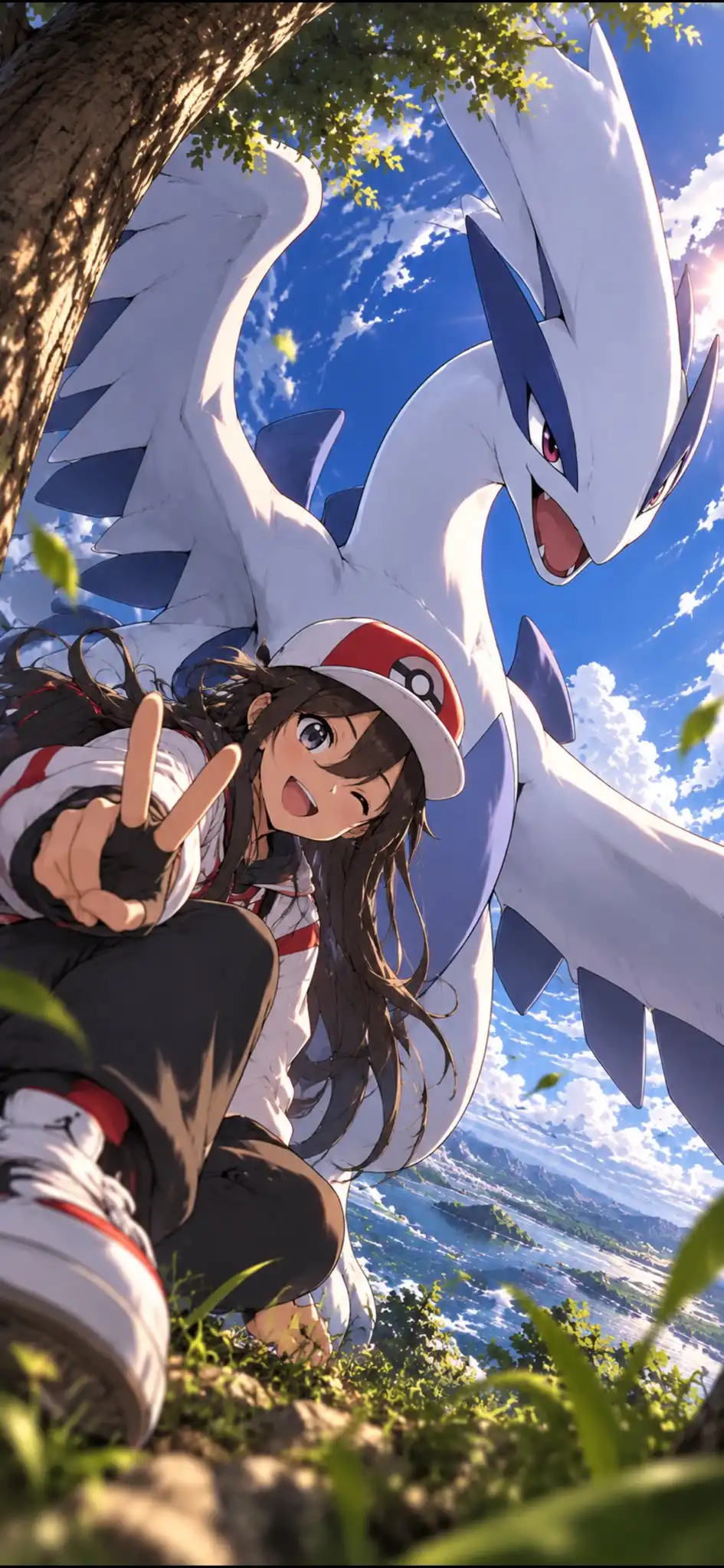 Female Trainer and Lugia Selfie Adventure