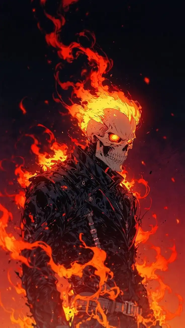 Ghost Rider Flaming Skull Portrait Dark