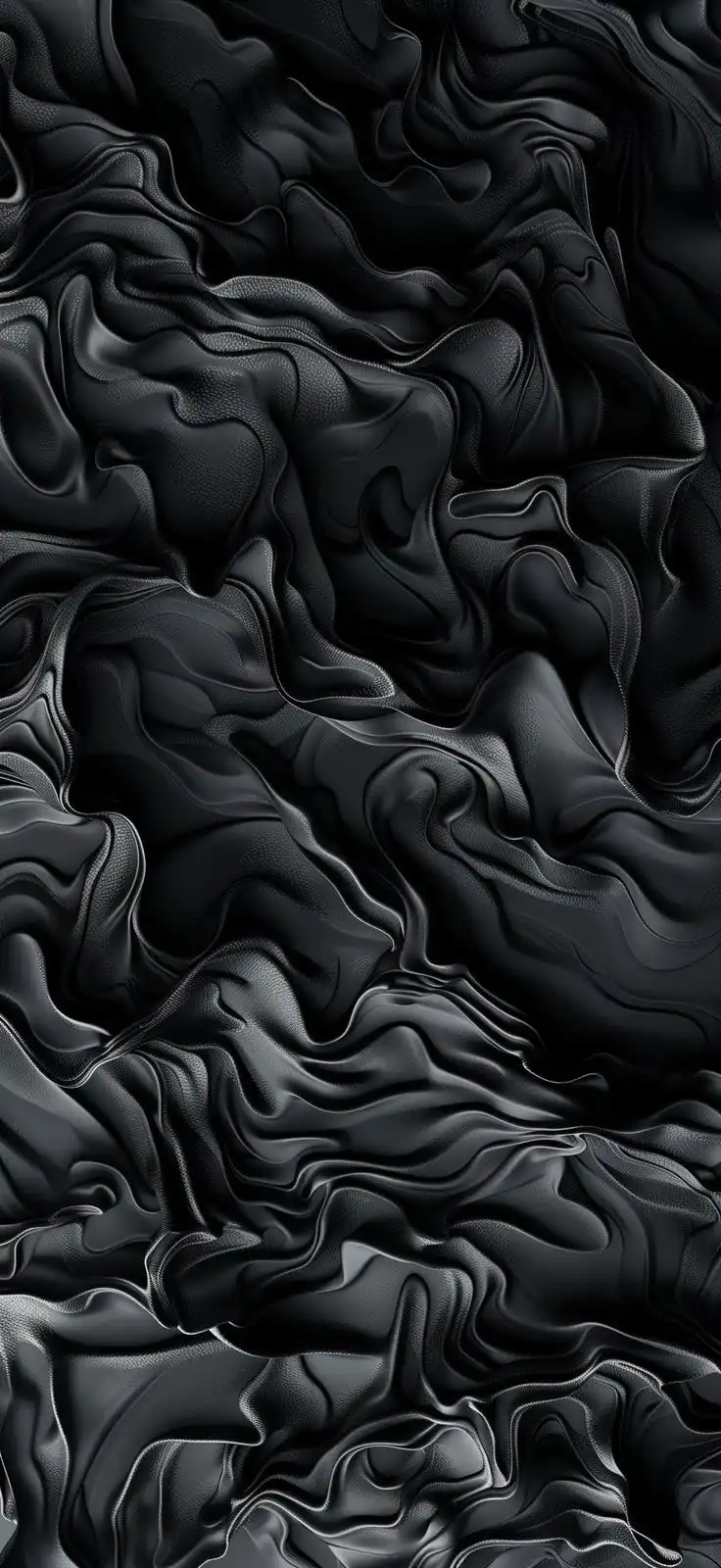 Glossy Black Liquid Silk Wave Texture Abstract 4K