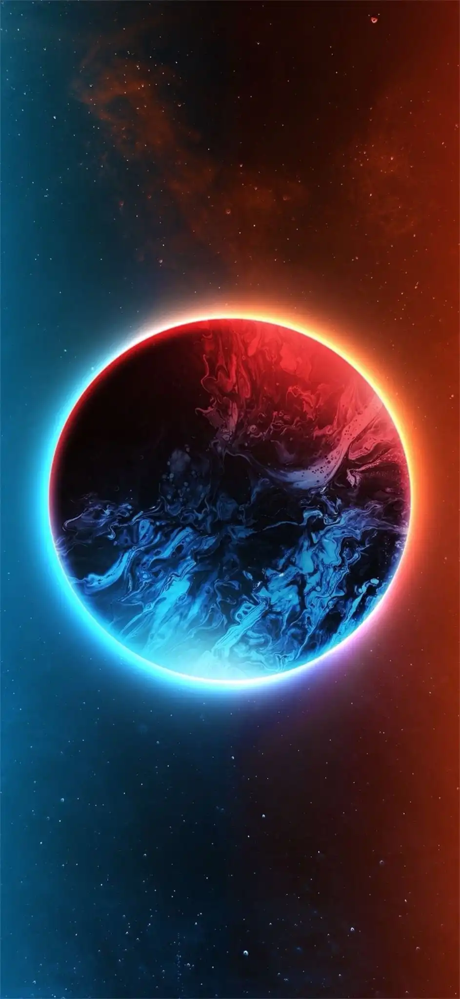 Glowing Blue Red Planet Cosmic Nebula 4K