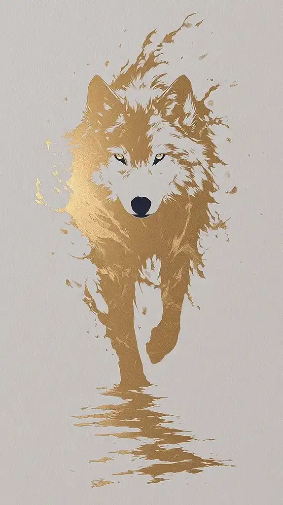 Golden Wolf Splash Art Reflection Minimal 4K