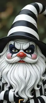 Goth Style Gnome with Black and White Stripes