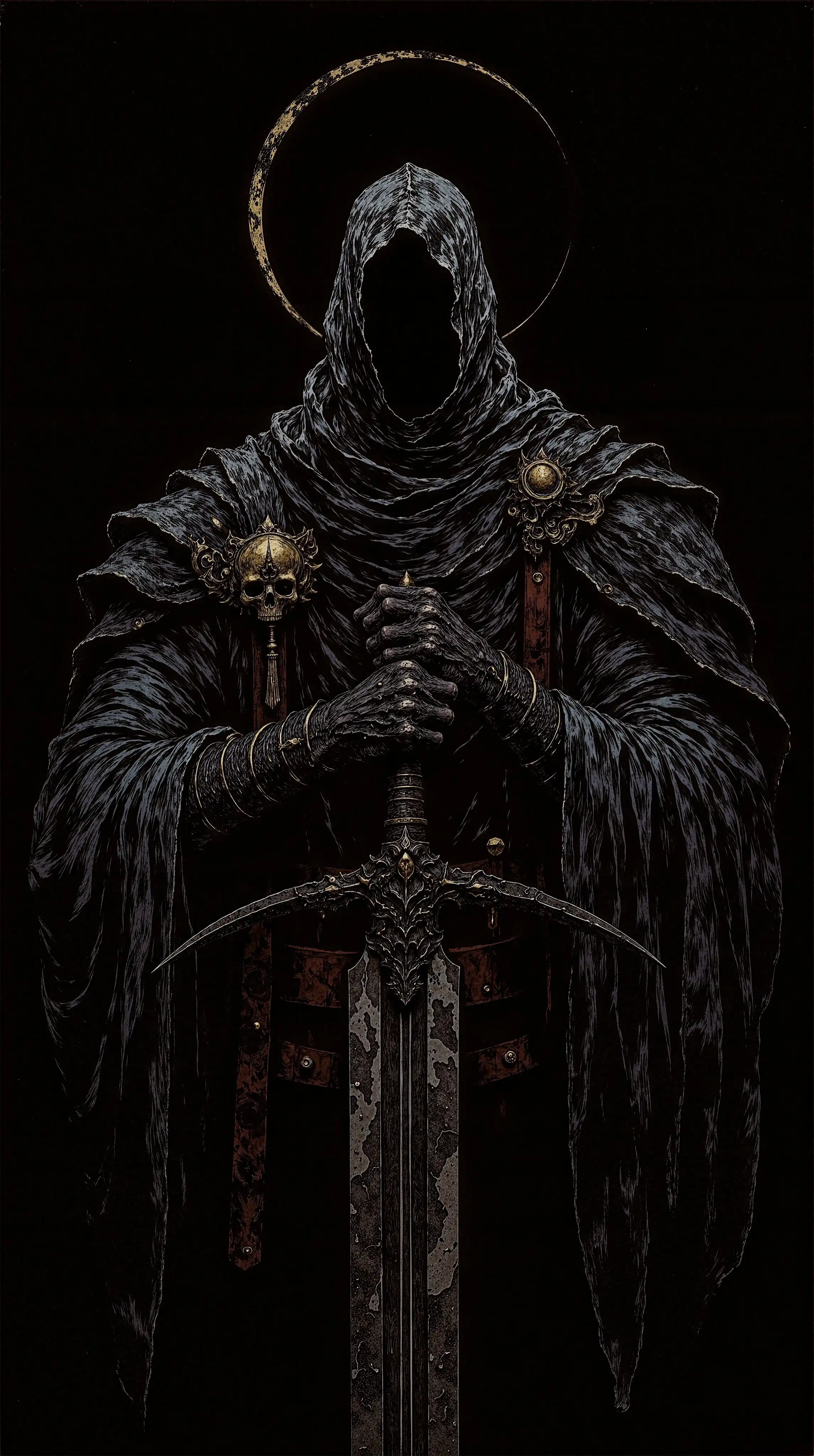 Grim Reaper Hooded Knight Sword Halo Dark 4K