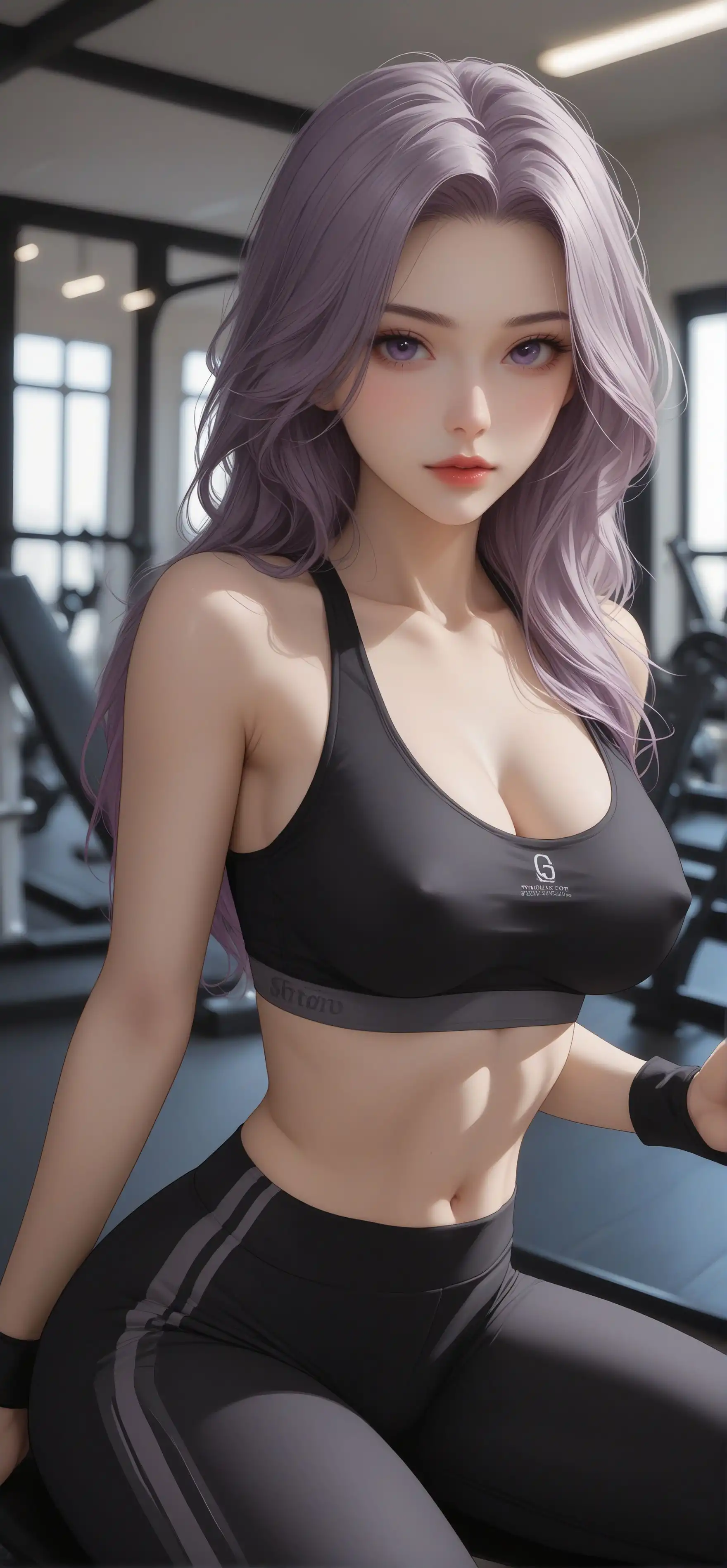 Gym Fox Girl Lavender Hair Sportswear Glow 4K