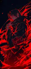 Itachi with Sharingan Eyes and Intense Red Energy