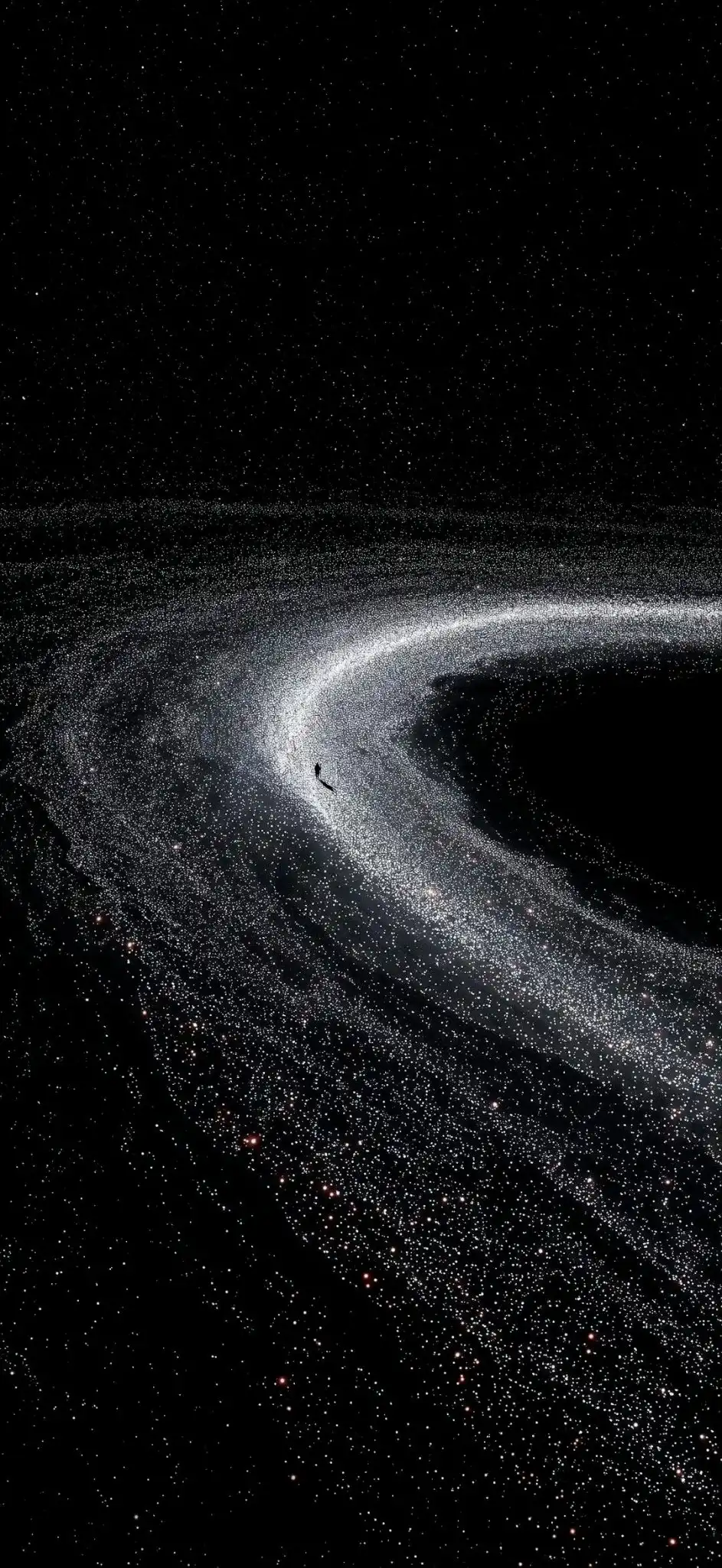 Lone Figure Walking on Star Path