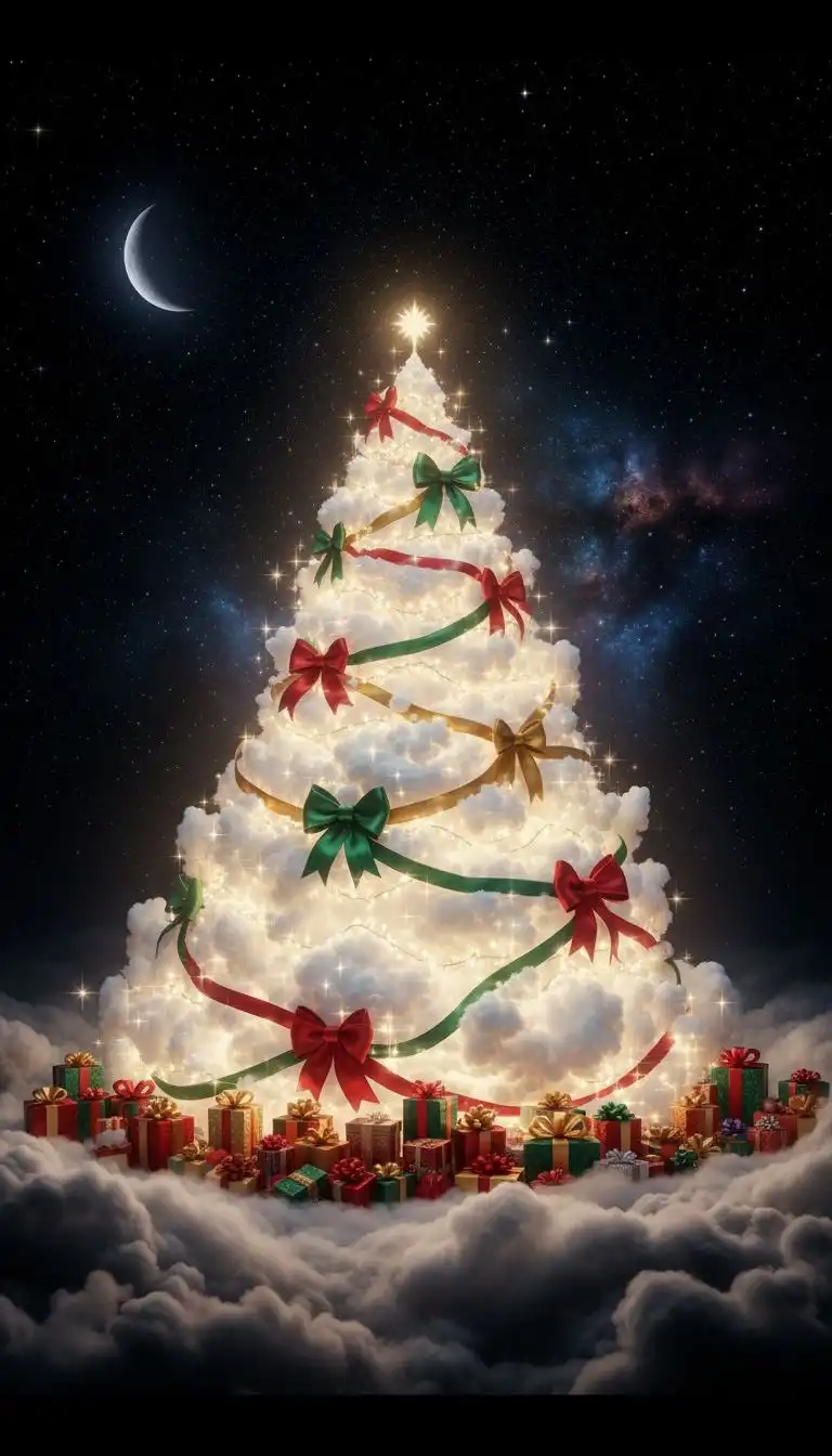 Magical Snowy Christmas Tree Gifts Night 4K