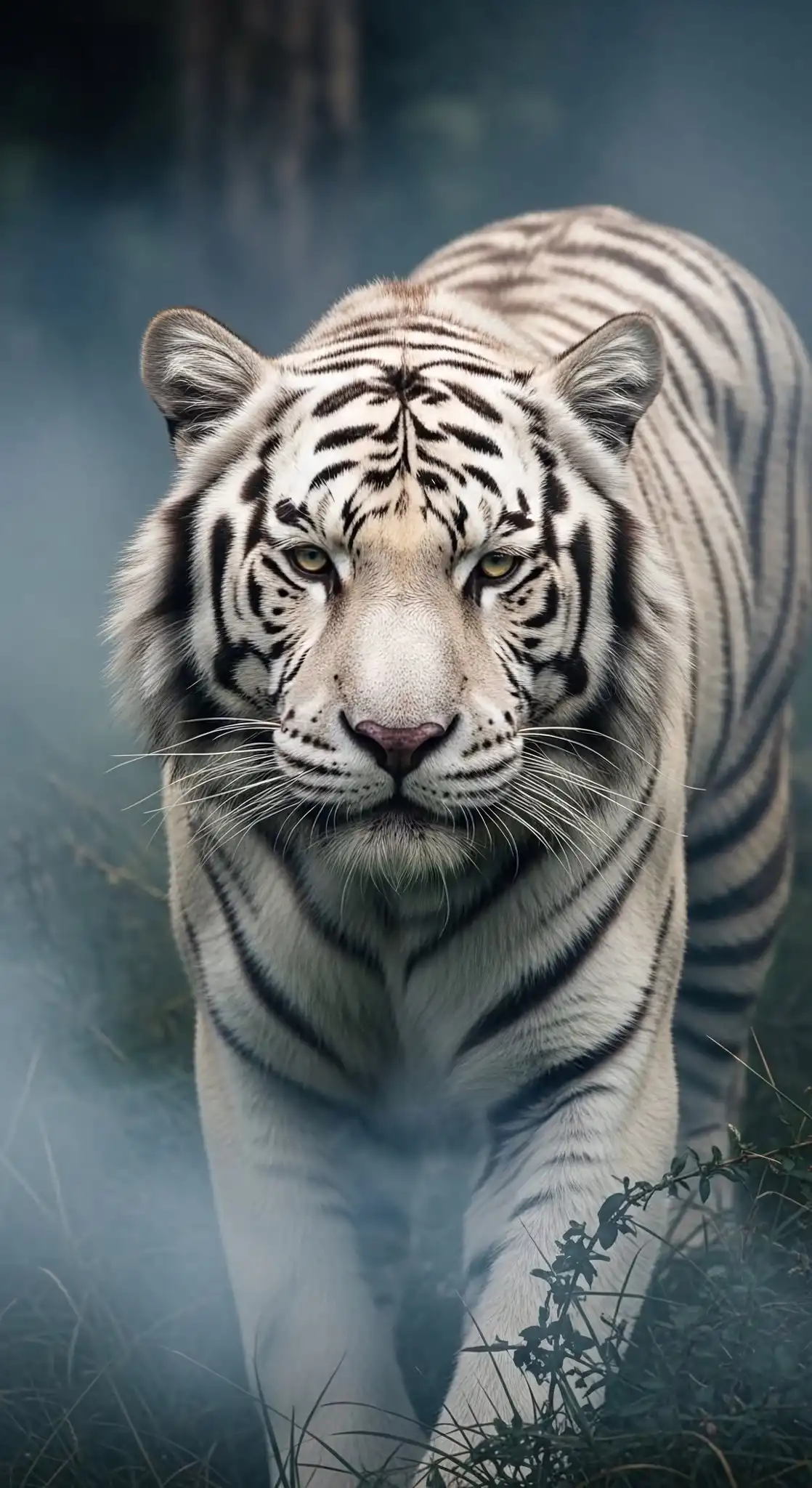 Majestic White Tiger Misty Forest