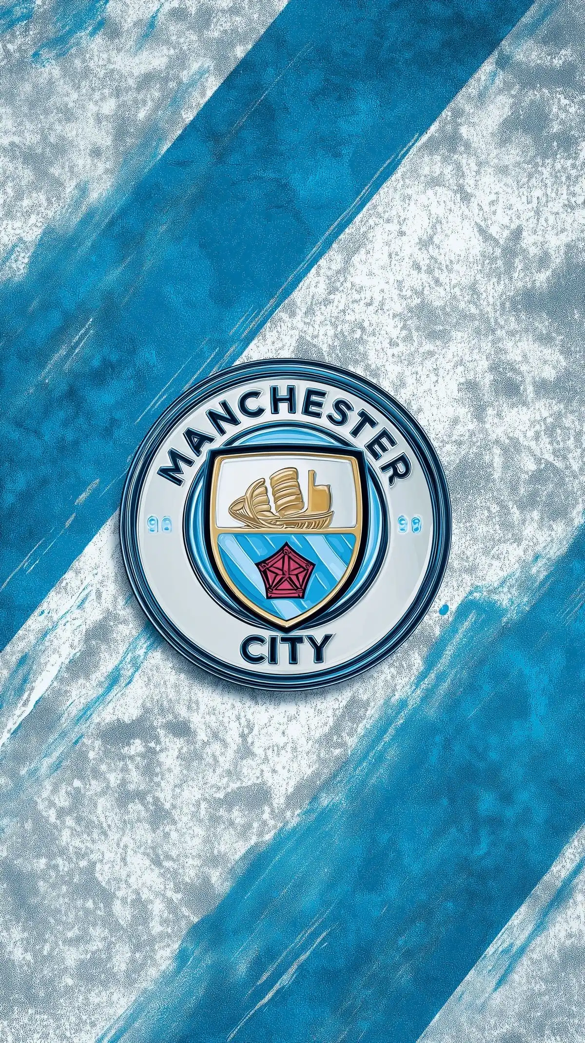 Manchester City FC Crest on Textured Blue and White Background