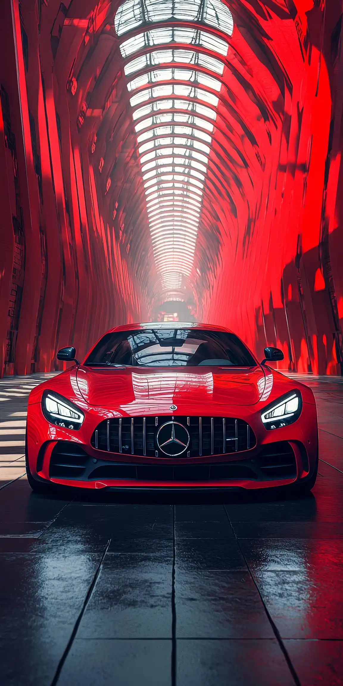 Mercedes AMG GT Red Tunnel Glow Lights 4K