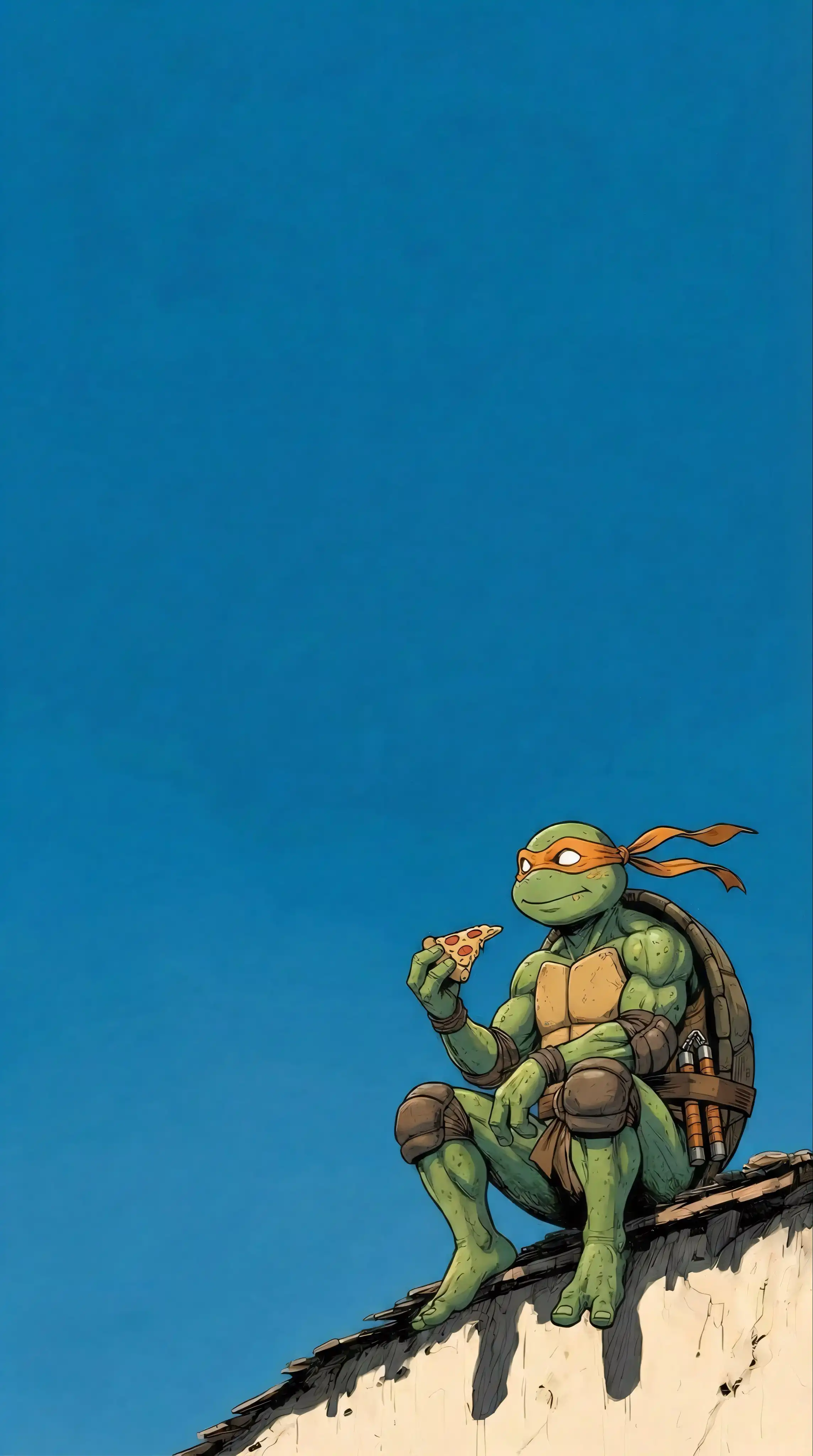 Michelangelo TMNT Rooftop Pizza Chill Blue Sky 4K