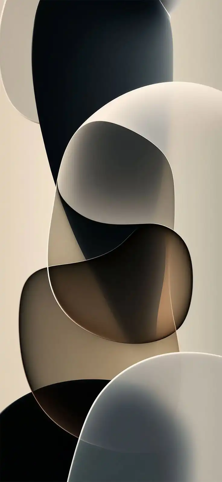 Minimalist Abstract Beige Black Curved Shapes