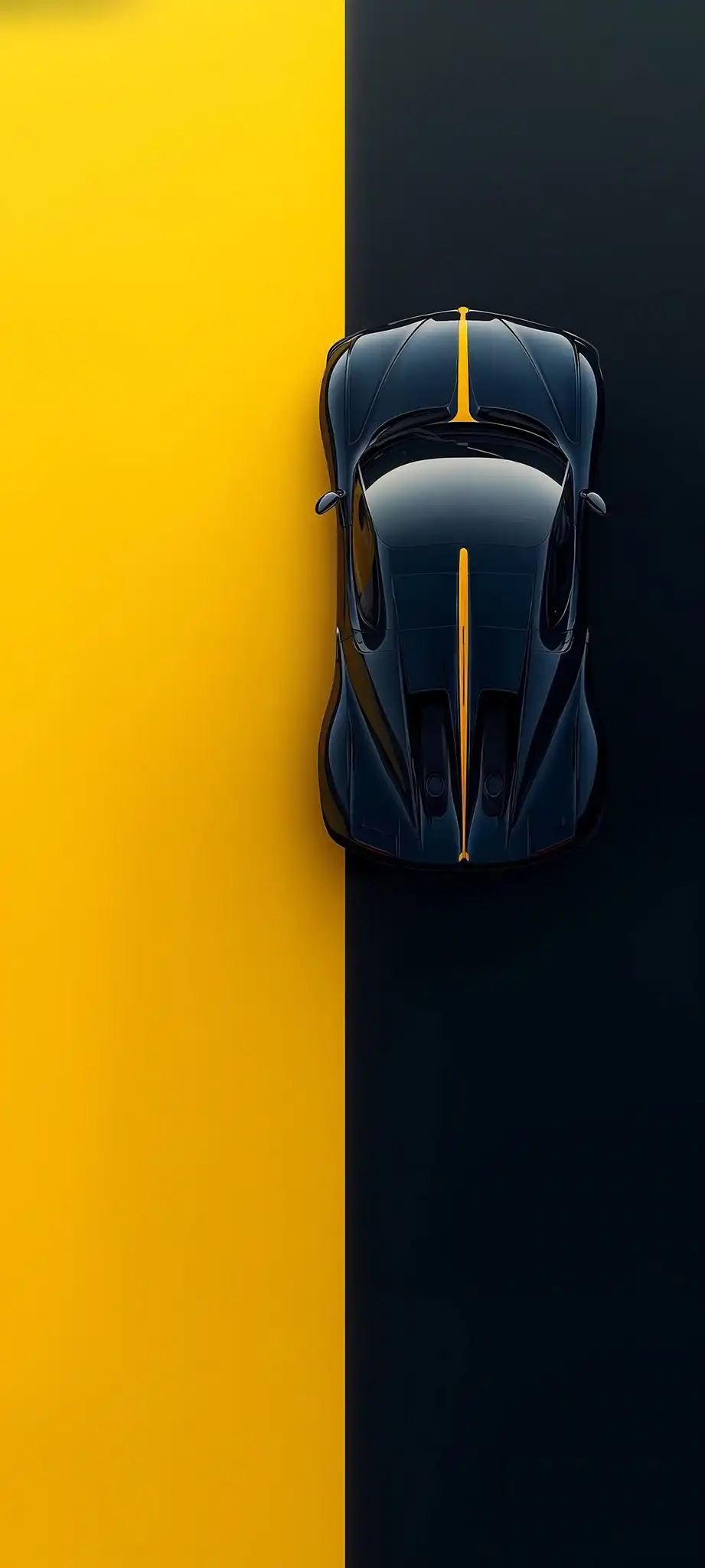 Minimalist Black Supercar on Yellow and Black Split Background 4K