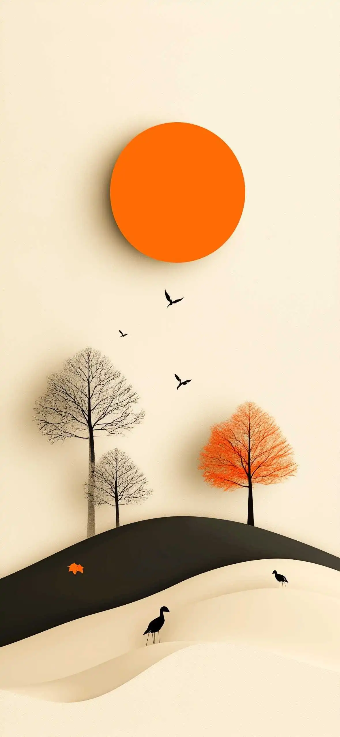 Minimalist Orange Sun Autumn Landscape 4K