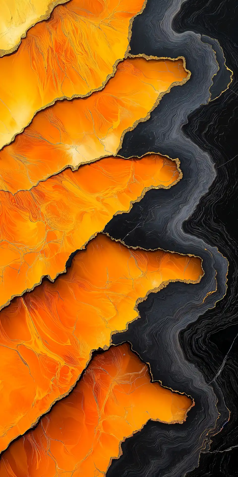 Molten Orange Black Gold Epoxy Flow Cracked 4K