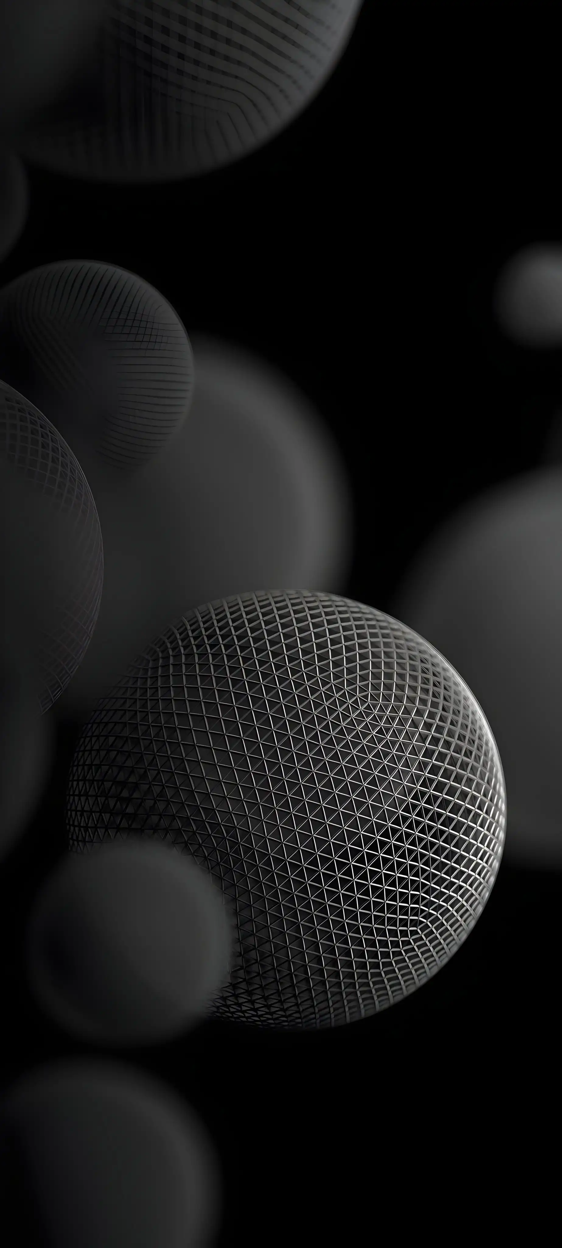 Monochrome Grid Sphere Abstract Black 4K