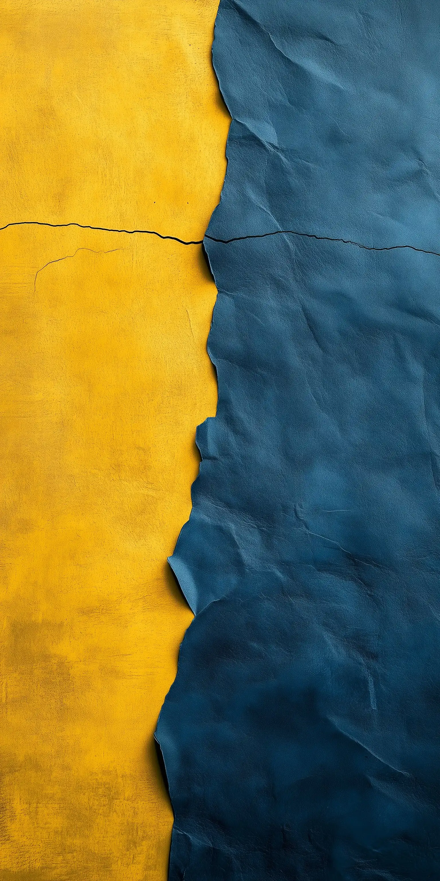 Mustard Yellow Teal Leather Torn Edge 4K