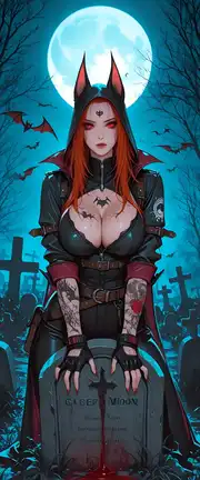Mysterious Vampire Woman in Gothic Cemetery