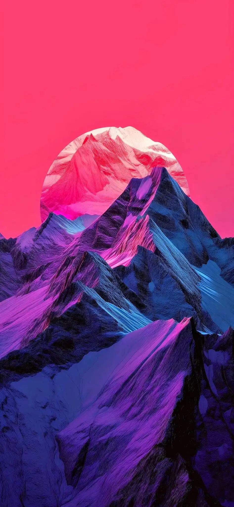 Neon Pink Mountains with Giant Sunset