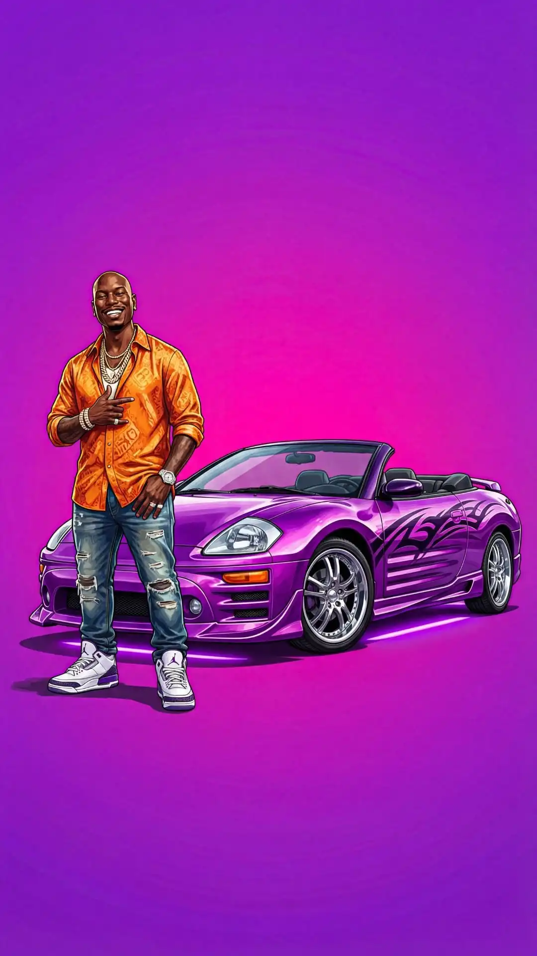 Purple Drift King Cartoon Lowrider Vibes 4K