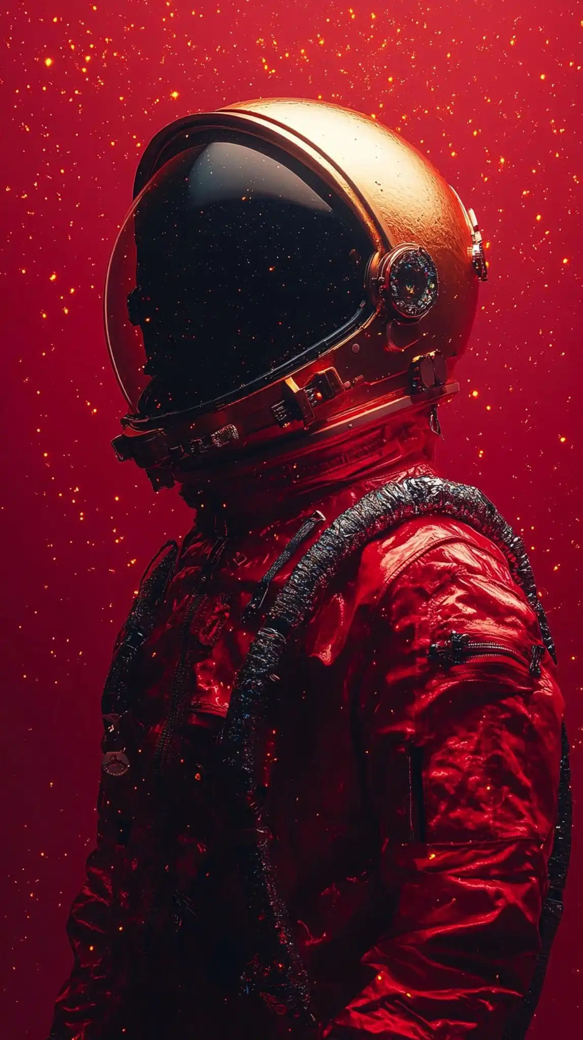 Red Astronaut Golden Helmet Cosmic
