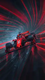 Red Formula 1 Car in Space Vortex