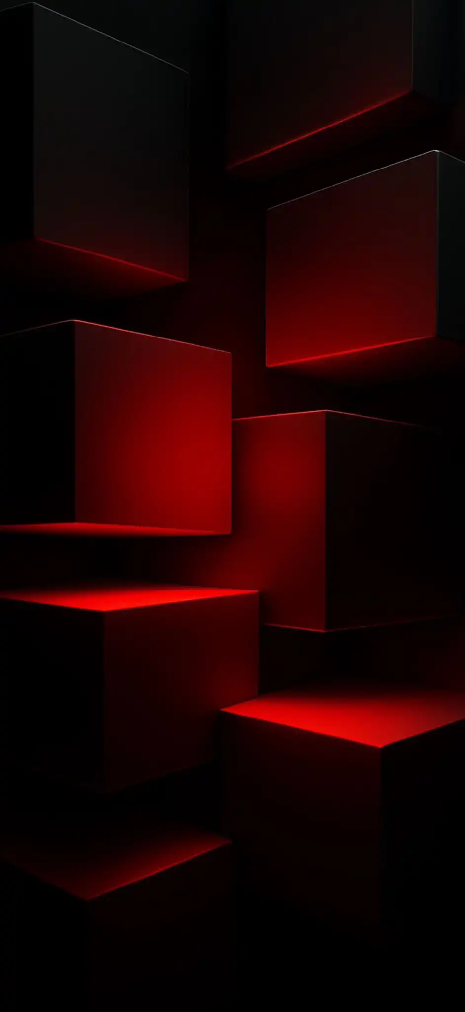 Red Glowing Dark 3D Cubes Abstract 4K