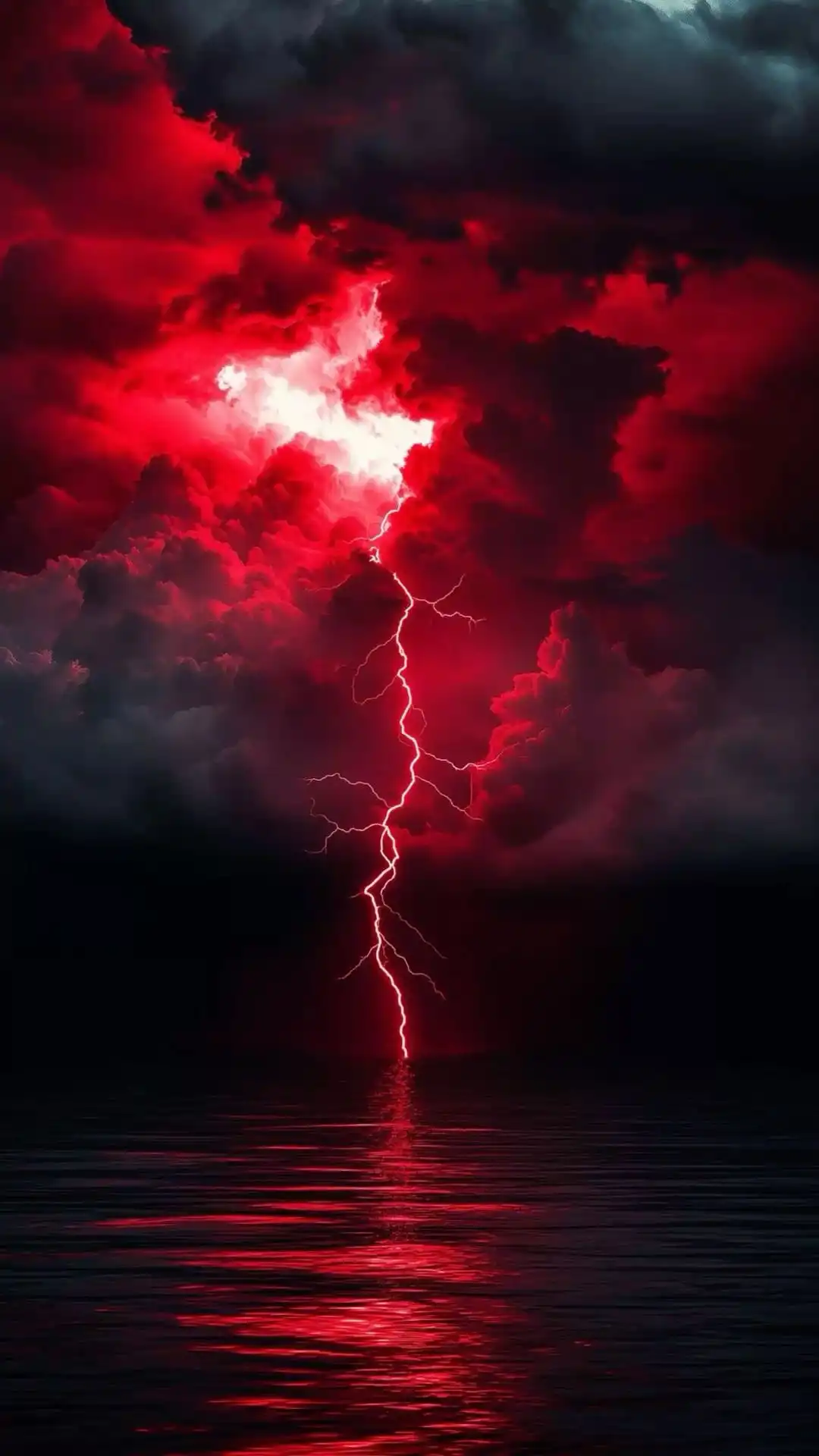 Red Lightning Storm Dramatic Sky