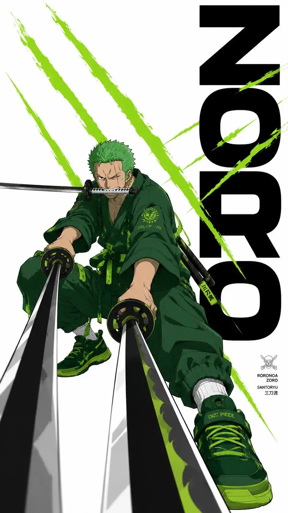 Roronoa Zoro Swords Green Slash 4K