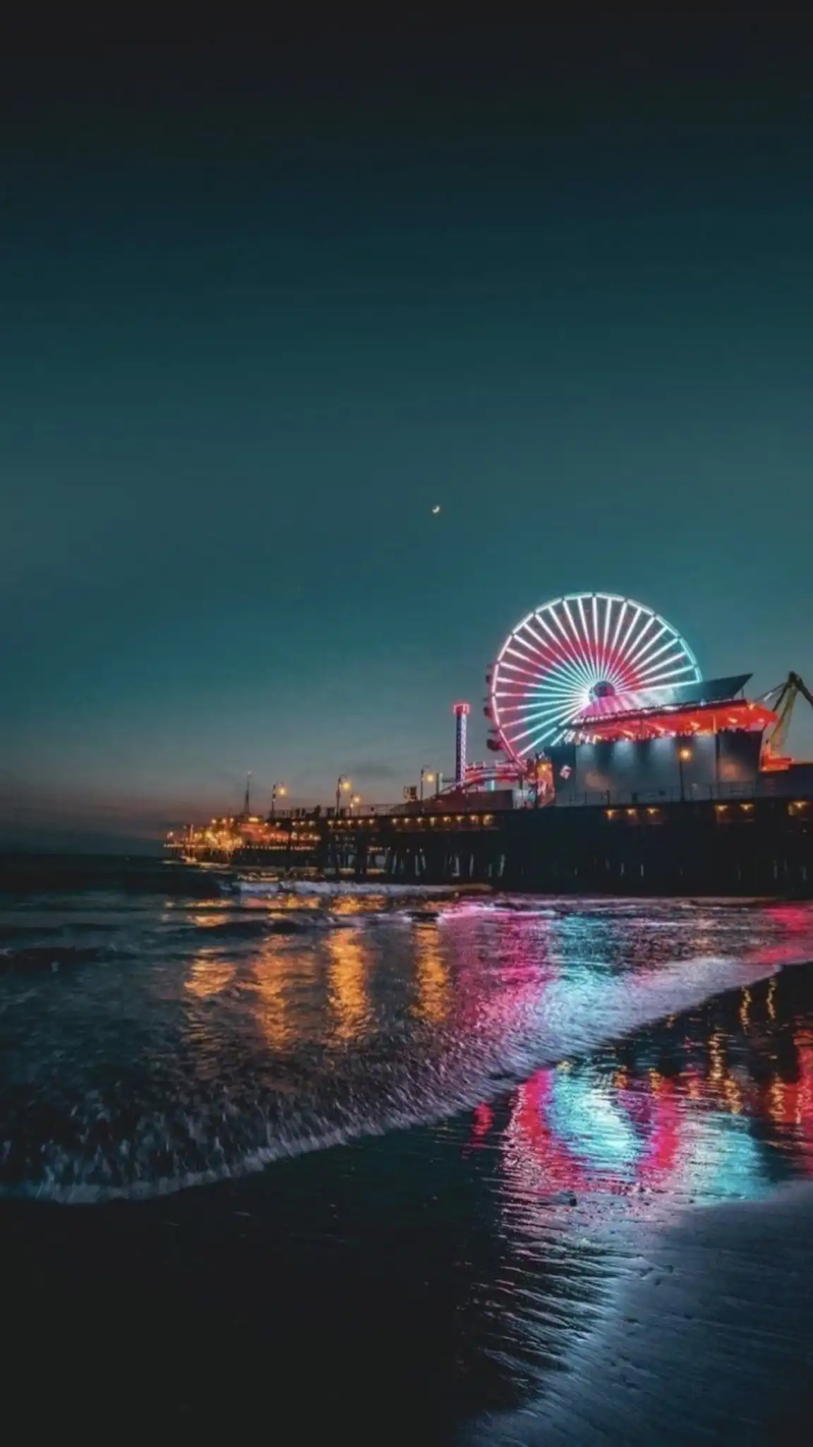 Santa Monica Pier Ferris Wheel Night Reflection