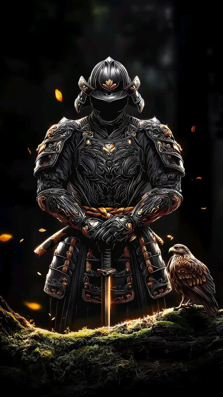 Shadow Samurai Armor Hawk Moss Throne Dark 4K