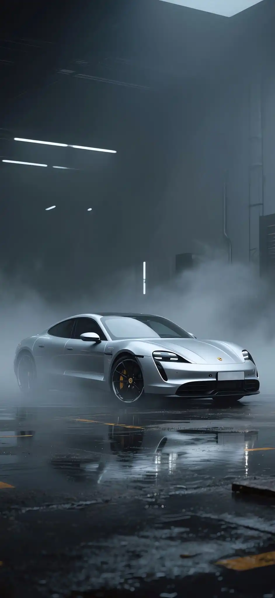 Silver Porsche Foggy Garage