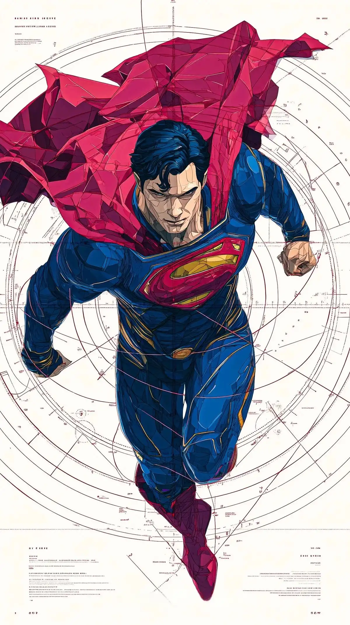 Superman Geometric Blueprint Flight Hero 4K
