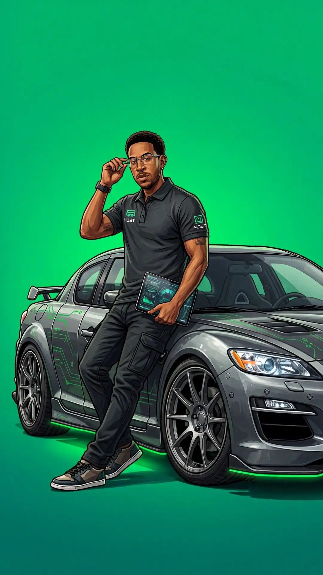 Tech Boss Green Neon RX-7 Matte Wrap 4K