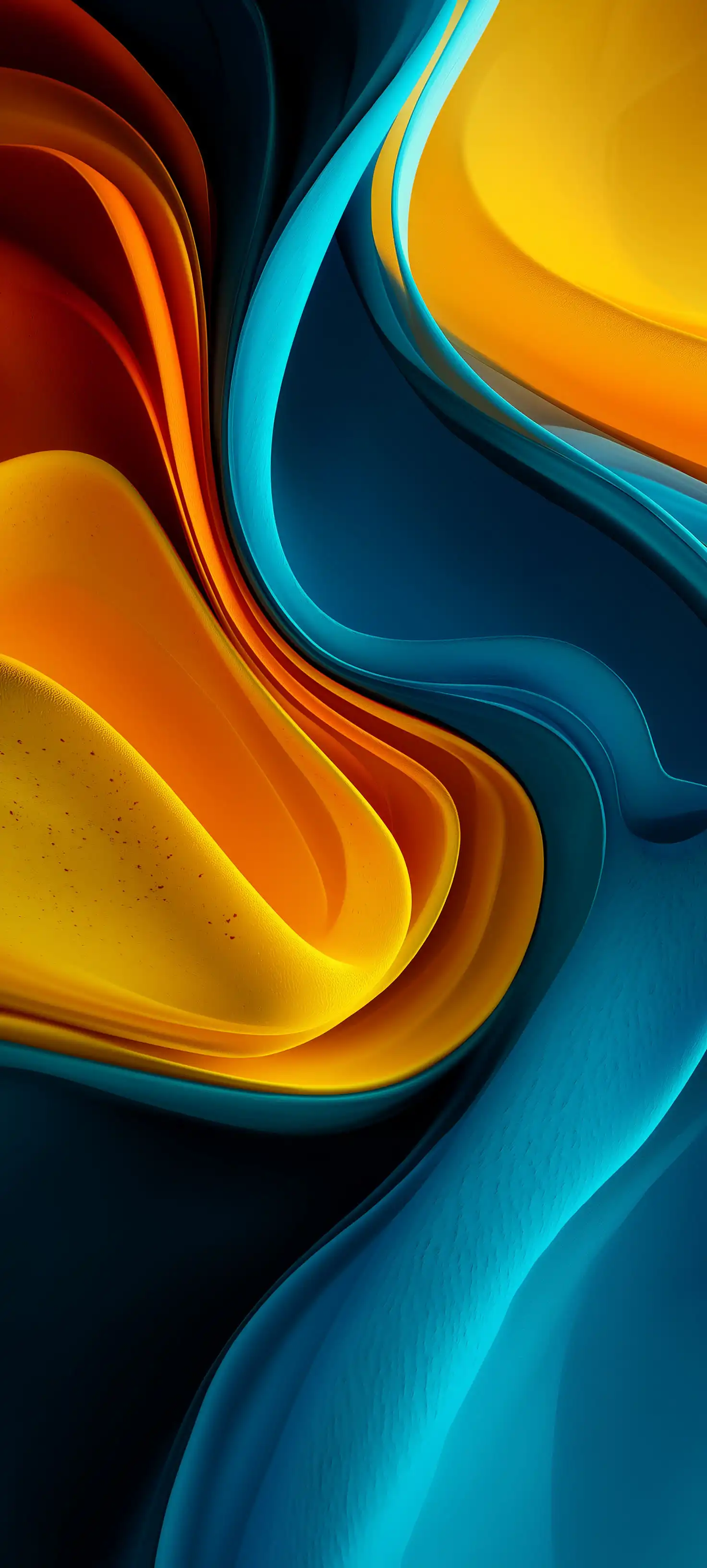 Vibrant Blue Orange Teal Fluid Wave Layers 4K